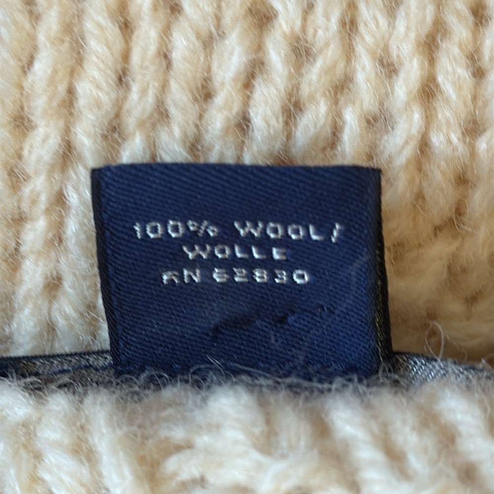 Vintage 80s Lands End Wool Fisherman Sweater Ivory Snowflake USA Large Chunky - Picture 13 of 15